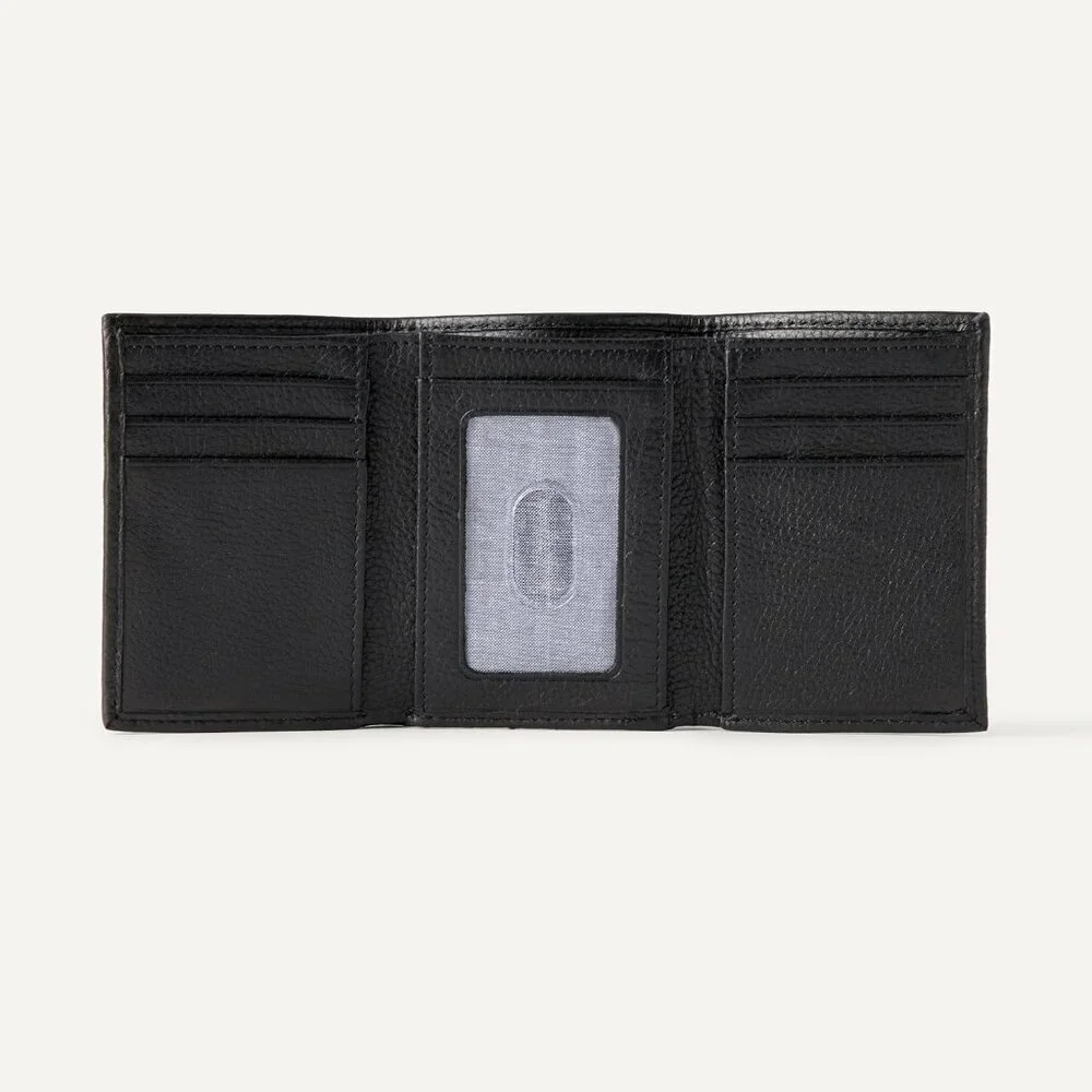 Men's Classic Grain Leather Lined Cotton Black Wallet Card Style Slip Pocket